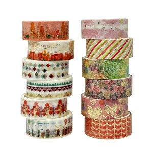 Wrapables Elegant Gold Foil Washi Tape Box Set for Arts & Crafts, Scrapbooking, Stationery, Diary (12 Rolls), Pink Festival - 1 of 4