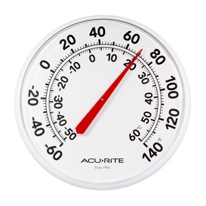AcuRite Indoor Outdoor Thermometer, 12.5 inches Wall Mount, White with Easy to Read Large Black Numbers - 1 of 4