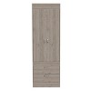 Armoire, Double Door Cabinet, Two Drawers, Metal Handles, Rod, Light Gray - 4 of 4