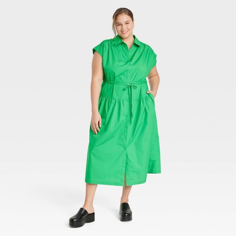 Women's Short Sleeve Midi Dress - A New Day™ Green Xxl : Target