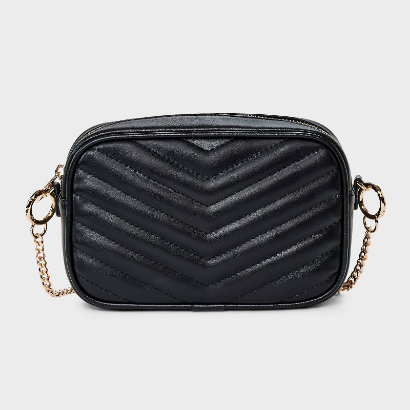 Quilted Camera Crossbody Bag - A New Day™ Black: Faux Leather, Chain Strap, Softside, Zip Closure, 22.83" Strap Length