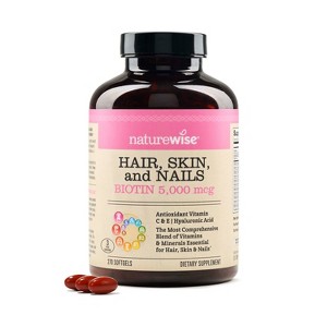 NatureWise Hair Skin and Nails Vitamin, Biotin 5000mcg w/Hyaluronic Acid, Collagen for Women with C, B Complex, D3, A, E, Iron - 1 of 4