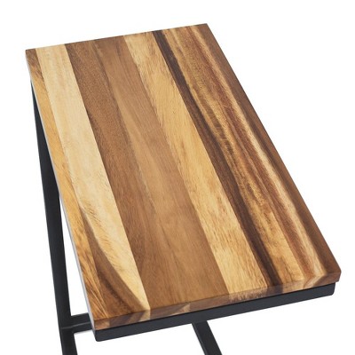 Acacia Wood and Metal C-Shaped Industrial Side Table