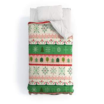 Full/Queen Pimlada Phuapradit Snowflake Stripes Comforter & Sham Set Green - Deny Designs