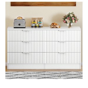 Modern Chest of Drawers Fluted 6 Drawer Dressers Wooden Dresser with Metal Handle for Bedroom Closet Living Room White - 1 of 4
