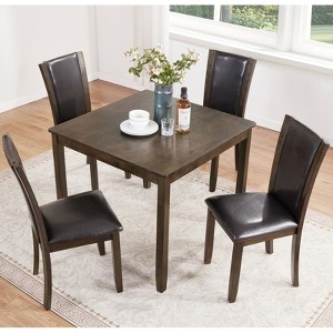 Aukfa 5-Piece Farmhouse Dining Set - Dark Walnut Wood Table & 4 Chairs for Kitchen/Dining Room, Rustic 4-Person Table Set - 1 of 4