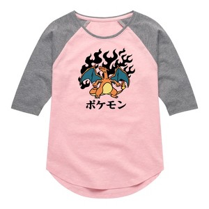 Girls' - Pokémon - Charizard Flash Fire Shirt Tail Raglan Graphic T-shirt - 1 of 4