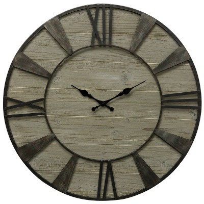 Round Weathered Wood Wall Clock with Roman Numerals - StyleCraft