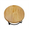 Round Farmhouse Coffee Table, Rustic Wood Carved Top with Metal Legs, Living Room or Office Side Table - 3 of 4