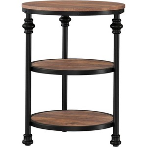 Acekool 3-Tier Round End Table with Metal Frame, Rustic Bedside Table for Living Room & Bedroom, Industrial Design - 1 of 4