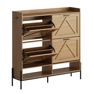 4 Drawer Shoe Cabinet, Four-Door Organizer, Compact Wooden Design, Space-Saving Entryway Cabinet, Modern Living Room Furniture - 1 of 4