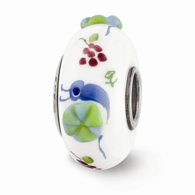 Black Bow Jewelry Fenton Hand Painted Snails & Grapes Glass & Sterling Silver Bead Charm