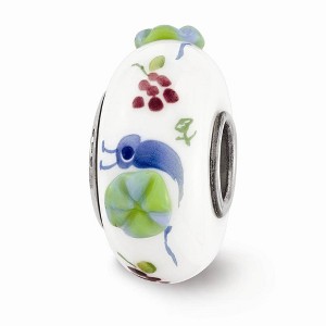 Black Bow Jewelry Fenton Hand Painted Snails & Grapes Glass & Sterling Silver Bead Charm - 1 of 4
