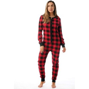 #followme Womens Henley Thermal Bodysuit | Buffalo Plaid, Tie Dye, & Printed PJ Union Suit Loungewear - 1 of 3