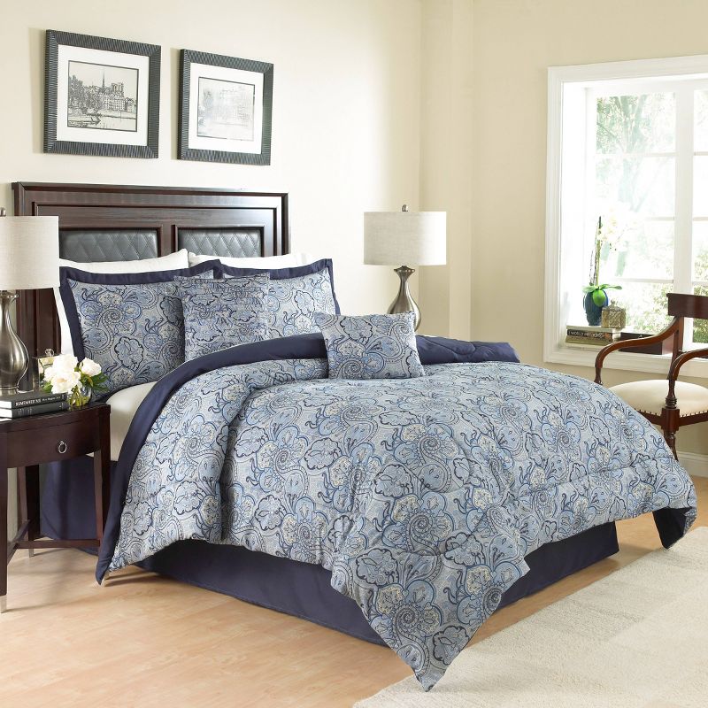 King 6pc Paddock Shawl Comforter Set Blue - Traditions By Waverly, 1 of 5