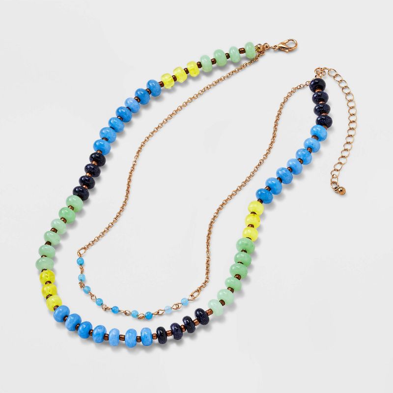 Semi-Precious Beaded Color Blocked Multi-Strand Necklace - Universal Thread™, 4 of 6