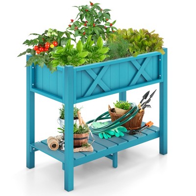 Tangkula HIPS Raised Garden Bed Poly Wood Elevated Planter Box w/ Legs & Storage Shelf