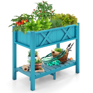 Tangkula HIPS Raised Garden Bed Poly Wood Elevated Planter Box w/ Legs & Storage Shelf - 1 of 4