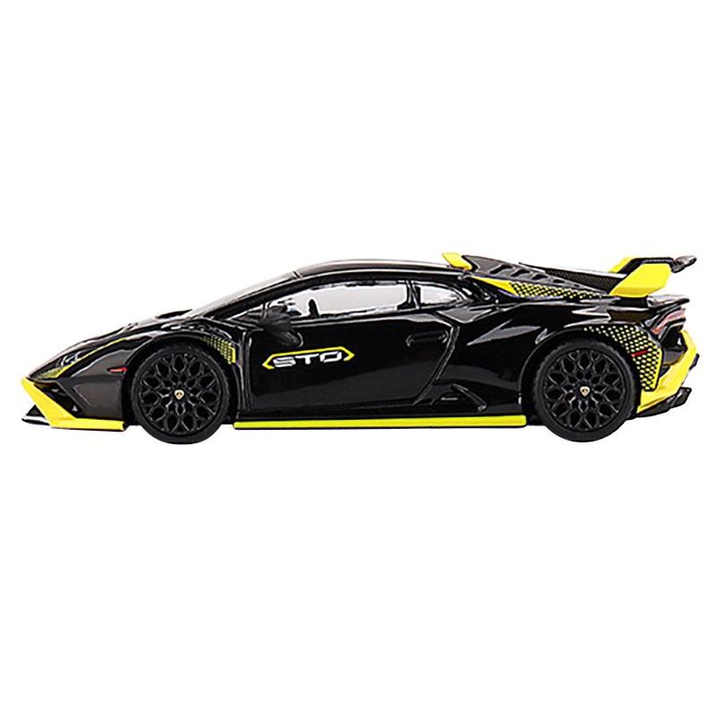 Lamborghini Huracan STO Nero Noctis Black with Yellow Accents Limited Edition 1/64 Diecast Model Car by True Scale Miniatures, 2 of 4