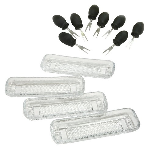 Norpro Glass Corn Dish and Grip EZ Holders Set