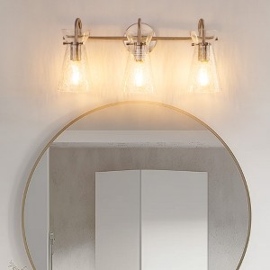 DORESshop 24 in. 3-Light Brushed Nickel Vanity Light with Crackle Glass Shades, Modern Wall Sconce for Bathroom, Vanity, or Mirror - 1 of 4