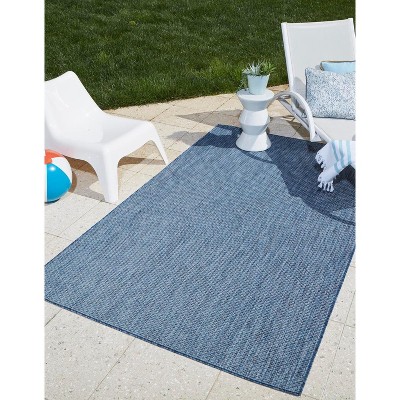 Navy Blue Synthetic 4' x 6' Outdoor Flat Woven Rug