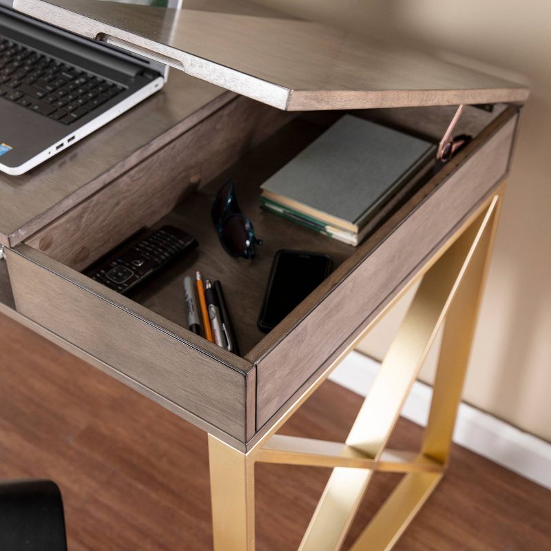 Nesdy 2 Tone Desk with Storage Gray/Gold - Aiden Lane, 4 of 11