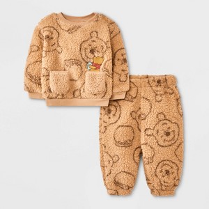 Baby Boys' 2pc Disney Winnie The Pooh Cozy Pullover & Pants Set - Tan - 1 of 4