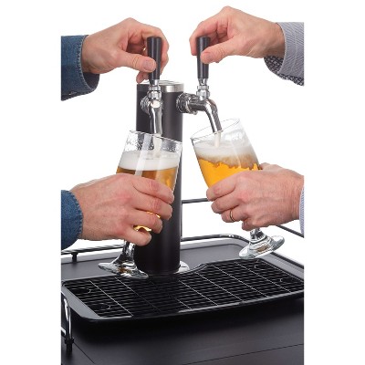Spotless Steel and Black Dual Tap Freestanding Beverage Dispenser