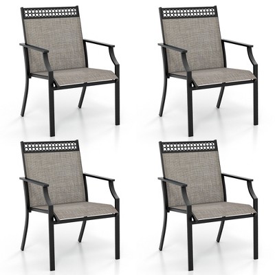Tangkula Patio Dining Chairs Set of 4 All Weather Outdoor Chairs w/ High Back & Armrests
