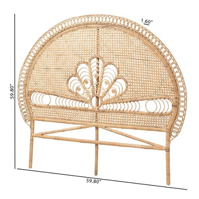 Natural Rattan Queen Size Bohemian Tufted Headboard