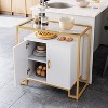 Brown Cabinet with Tempered Glass Top Modern Farmhouse Buffet with Steel Frame and Ample Storage for Kitchen and Dining Room Brown - 2 of 4
