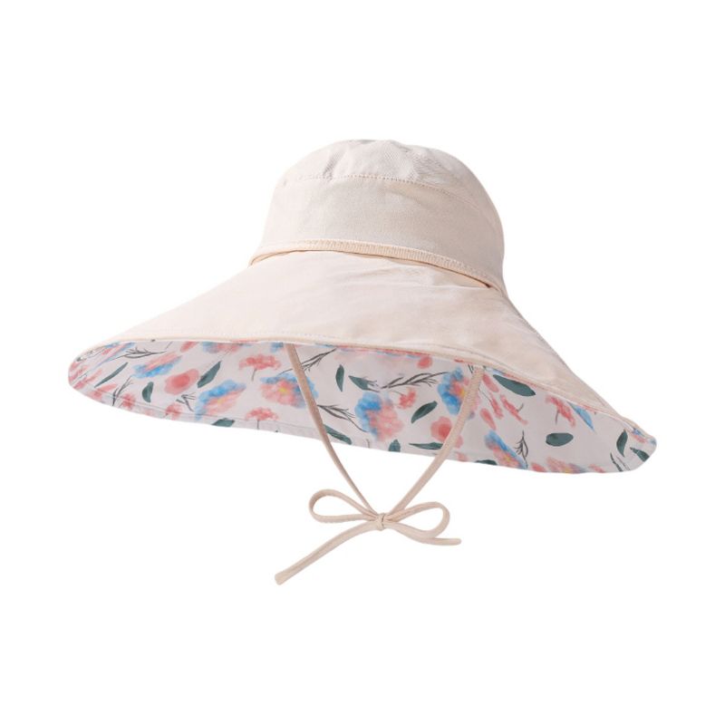 Anna-Kaci Womens Wide Brim Sun Hat with Floral Lining Ponytail Opening Lightweight Packable Beach Hat, Beige