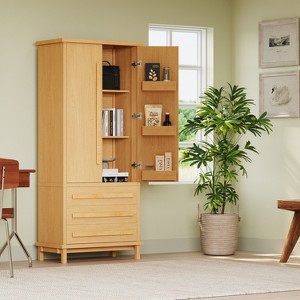 Christopher Knight Home Elia Modern Rubberwood Tall Storage Cabinet with 3 Drawers and Shelves for Living Room and Dining Room - 1 of 4