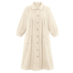 Collections Etc Plush Fleece Button Front Robe with Pockets, Collar - 1 of 4