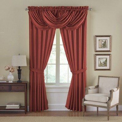Rouge Faux Silk Room Darkening Curtain Panel with Tieback