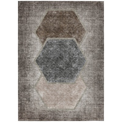 Chocolate And Taupe Geometric Washable Indoor Outdoor Area Rug
