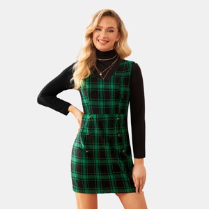 Women's Festive Green Plaid Pinafore Overall Dress Stylish Christmas Suspender Mini Dress - Cupshe - 1 of 4