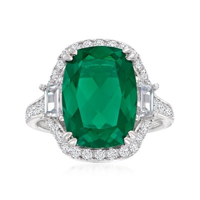 Ross-Simons 6.50 Carat Simulated Emerald Ring With 1.00 ct. t.w. Czs in Sterling Silver