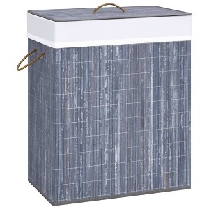 vidaXL Collapsible Laundry Basket Laundry Bin Dirty Clothes Hamper Bamboo - Gray 20.5" x 12.6" x 24.6" - 1 of 4