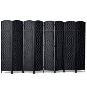 VEVOR 8 Panel Room Divider, Hand-Woven Folding Privacy Screens with Hinges, Portable and Freestanding Partition Room Dividers and Wall Divider,Black - 1 of 4
