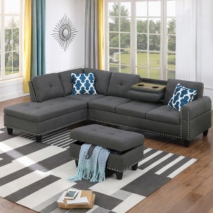 MOONMISS 97" Polyester Fabric Sectional Sofa with Lift-top Storage Ottoman, Tufted Design - 1 of 4