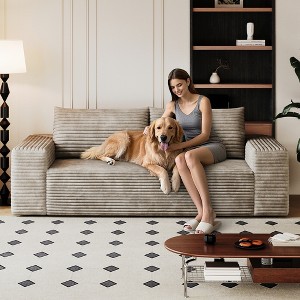 71'' Corduroy Deep Seat Comfy 3-Seater Sofa with No Assembly, Armrest, and Backrest Pillow - 1 of 4