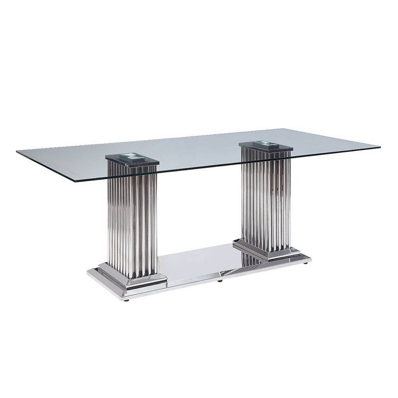 79&#34; Cyrene Dining Table Stainless Steel/Clear Glass - Acme Furniture, 6 of 8