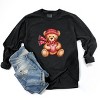 Valentine Teddy Bear Beanie - Women's Garment Dyed Long Sleeve Graphic T-Shirt - 3 of 4