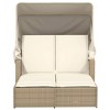 vidaXL Beige Double Sun Lounger with Canopy and Cushions - Outdoor Poly Rattan Patio Day Bed with 2-Position Backrest and UV Protection - 4 of 4