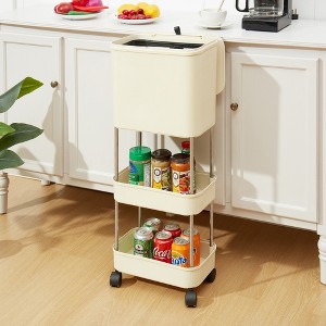 VECELO Kitchen Trash Can with Lid, Garbage Bin with Storage Rack, Dog Proof Narrow Waste Basket for Living Room, White - 1 of 4