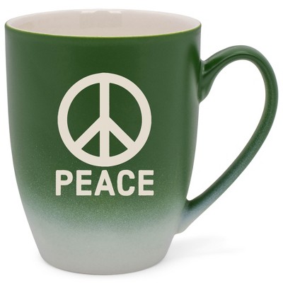 100 North Green and White Two Toned Ombre, 10 Ounce, Comfortably Fits Your Hands, Ceramic Tea Coffee Cup Mug, Peace Sign