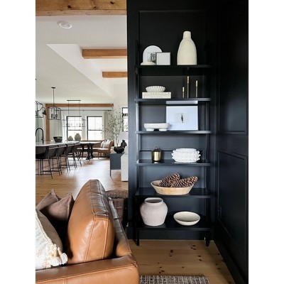Theo Matte Black 6-Shelf Wood Ladder Bookcase