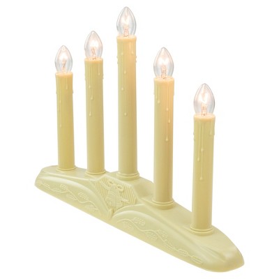 Ivory Winter Flame-Tipped 5-Light Candolier with Holly Accents